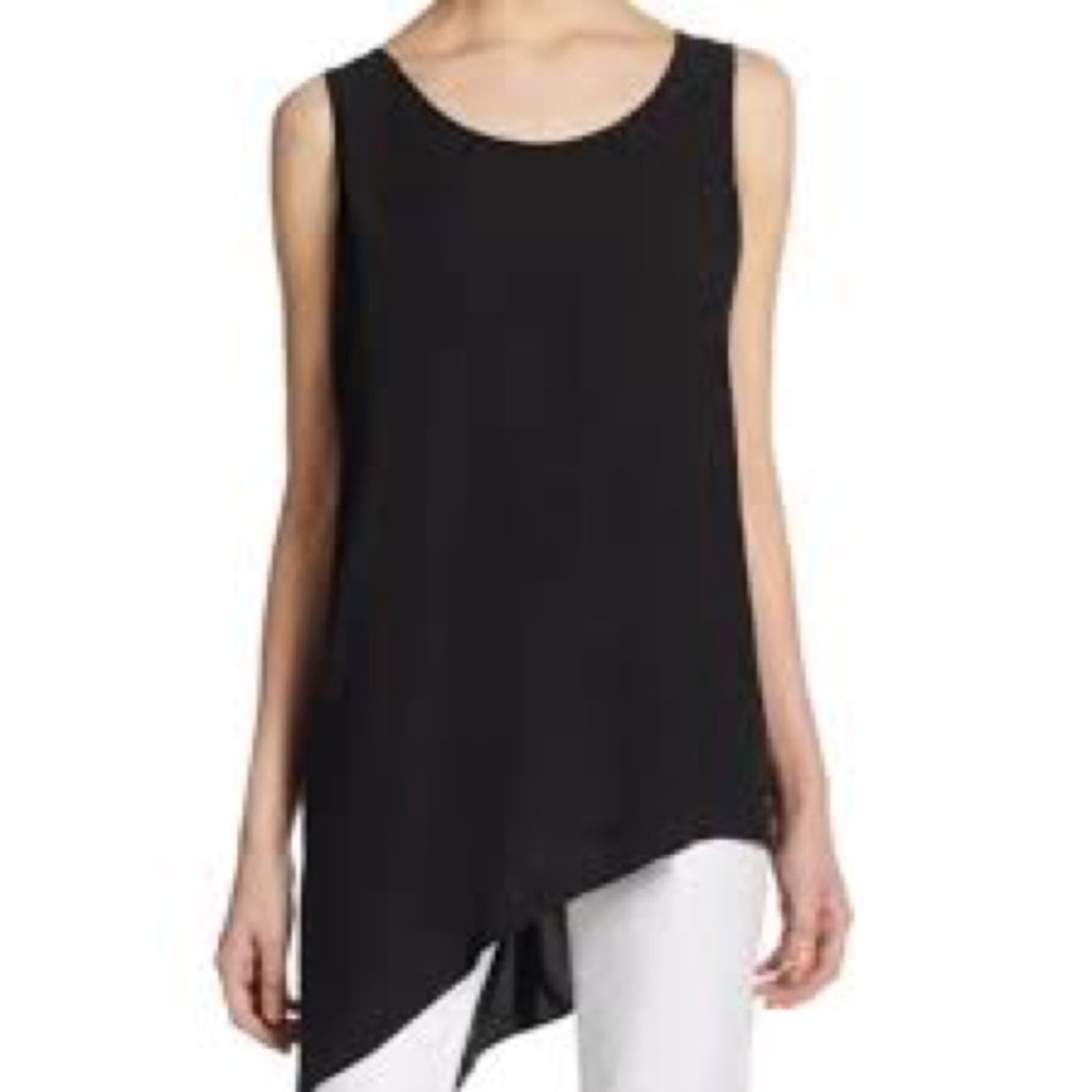 Eileen Fisher Black Asymmetrical Stretch Jersey tank , size : XS